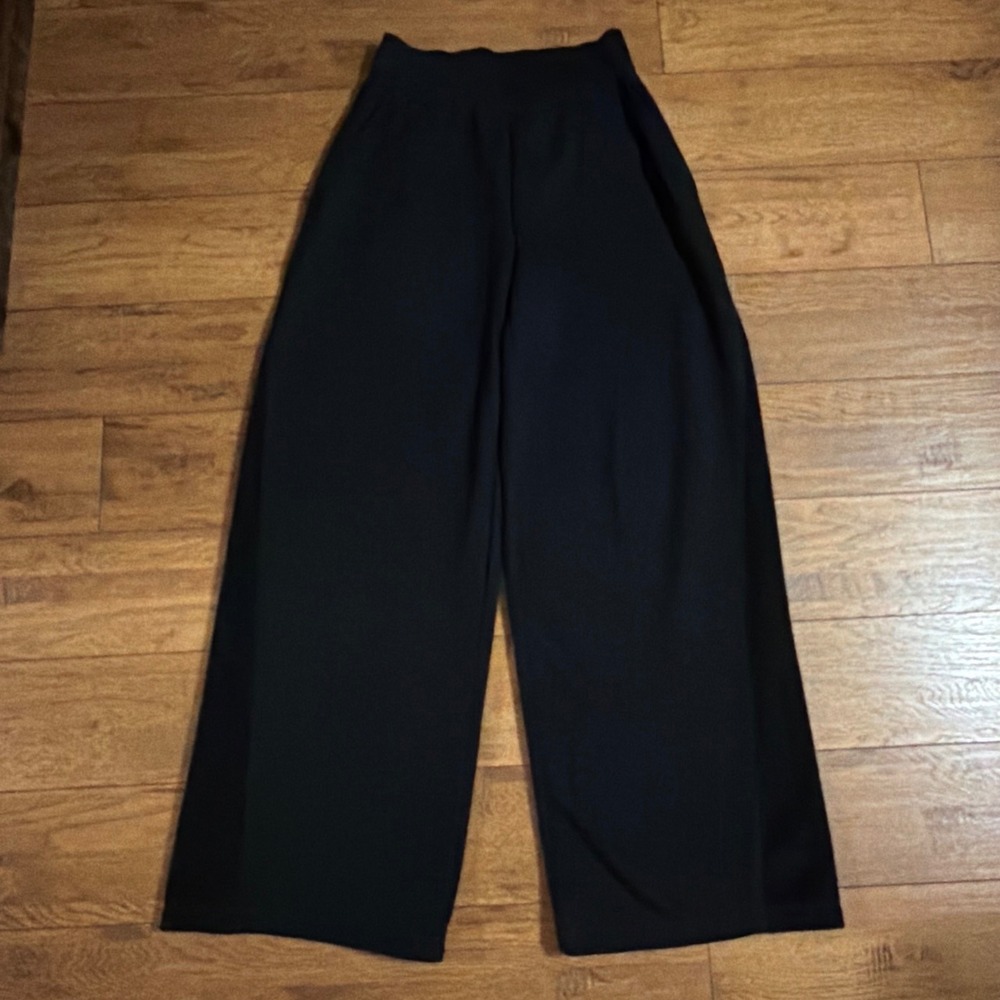 Aerie Wide Leg Sweatpants Womens S Black Sherpa Side Stripe Excellent Loungewear